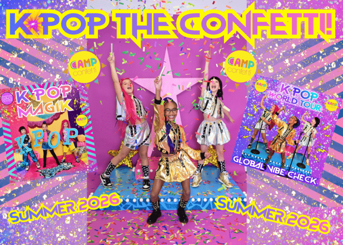 Group of three young dancers dressed as K-Pop Stars promoting two new Camp Confetti Summer Camps available to pre-order today!