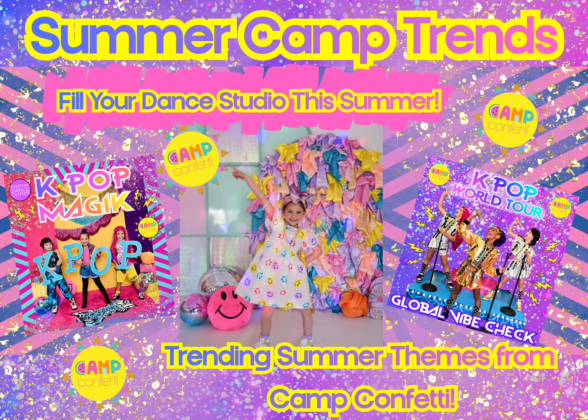 Collage of images of young dancers in bright colors